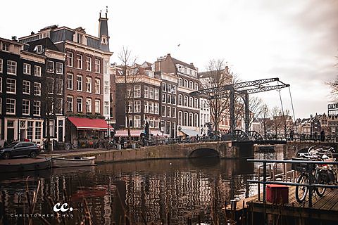 A bridge over a canal in Amsterdam.