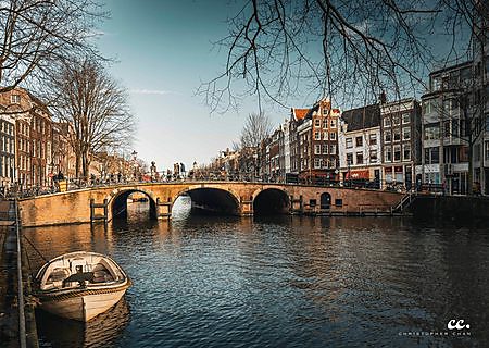 A bridge over a canal in Amsterdam.