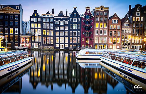 First light over a canal in Amsterdam.